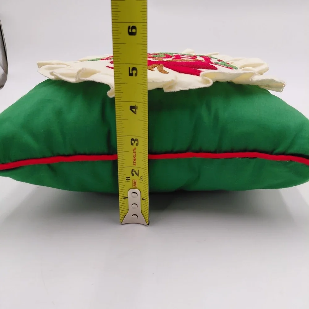 Cross Stitched Christmas Throw Pillow Noel Holly 9.5
